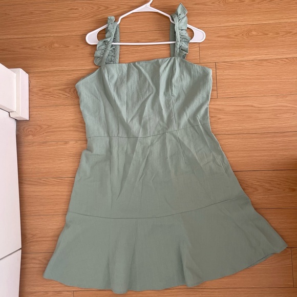 Green Mini Dress with Ruffled Straps - Picture 2 of 4